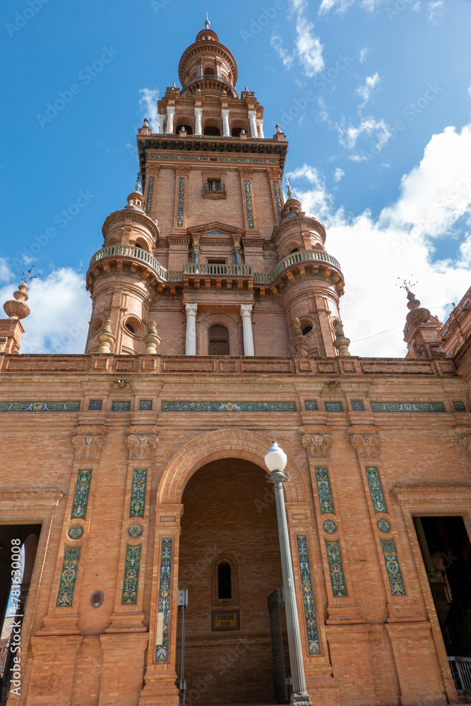Architectural detail of the Plaza de España in Seville, Andalusia, Spain