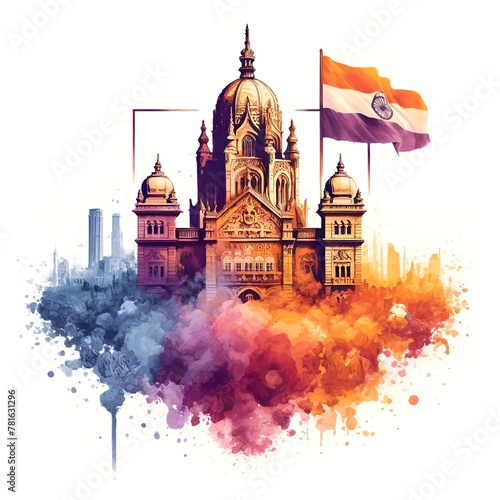 Watercolor illustration with a landmark of maharashtra for maharashtra day.