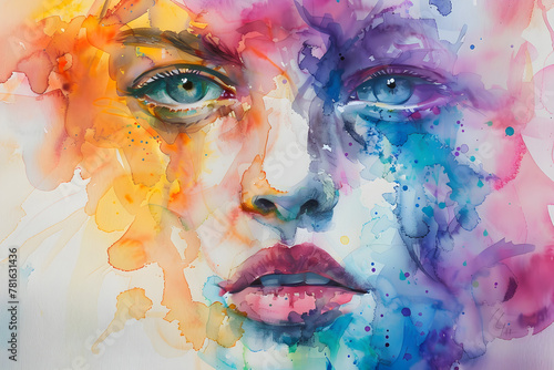 Abstract watercolor of a face