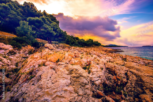 scenic morning view, amazing croatian coast, Croatia, Europe, Adriatic sea, coast near Bilo.....exclusive - this image is sold only on Adobe stock