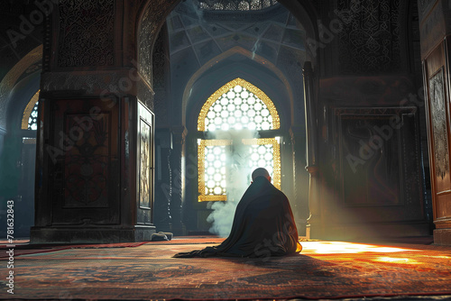 Solemn Prayer at Dawn in an Ornate Mosque photo