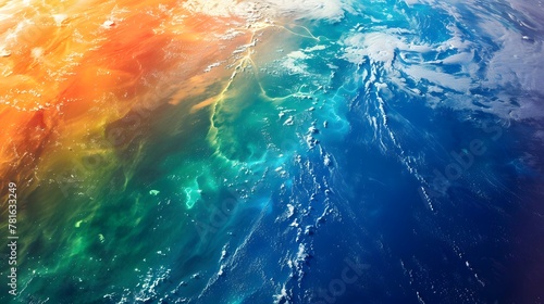 half of the planet earth view from space micro-organisms activity changes the color of the ocean's surface from blue to green and orange and red