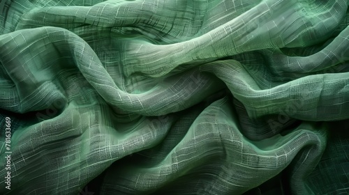 Fabric with folds and wrinkles in green background