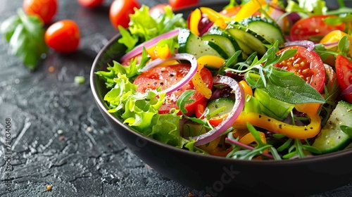 A bowl of a salad with vegetables and tomatoes in it, AI