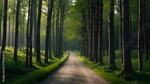 : Exploring Forest Roads Amidst Colorful Leaves and Trees."