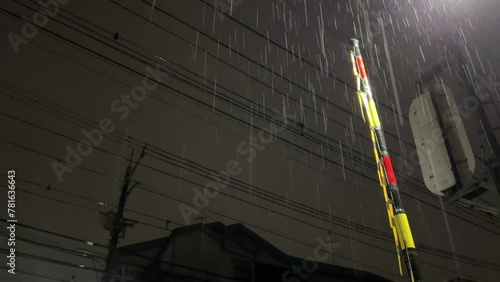 railway crossing gate on rainy day