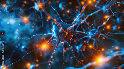 Close up active nerve cells. Human brain stimulation or activity with neurons, level of mind, intellectual achievements, possibility of people's intelligence, development of mental abilities concept