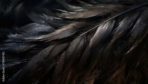 black matte feather of crow close up background