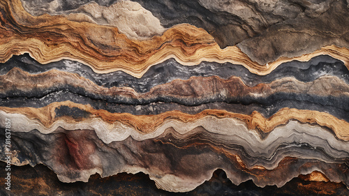 Layered rock strata background texture with a high level of detail and variations in color and striation. photo