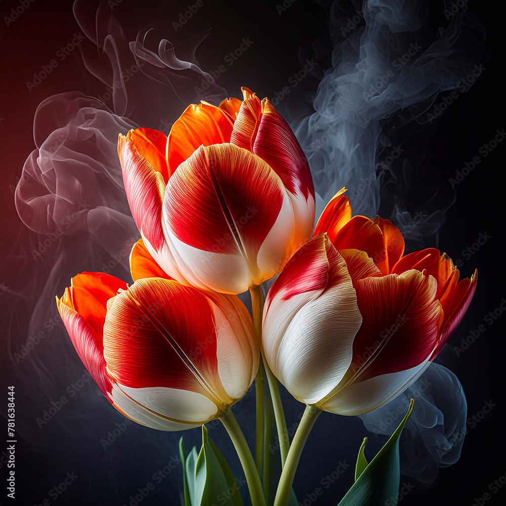 Wiosenne makro kwiaty, czerwone tulipany. Tapeta kwiatowa. Dekoracja ścienna. Bukiet kwiatów tulipanów. Abstrakcyjne kwiaty - obrazy, fototapety, plakaty 