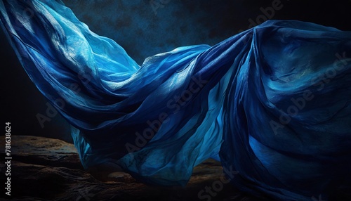 fabric blue material 3d illustration flying cloth abstract design element satin scarf movement in the air