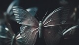 generative ai of plastic transparent butterflies on a dark background