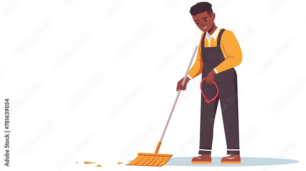 man holding broom african american guy cleaner sweeping floor cleaning service housekeeping concept full length flat white background
man holding broom african american guy cleaner sweeping floor cleaning service housekeeping concept full length flat white background