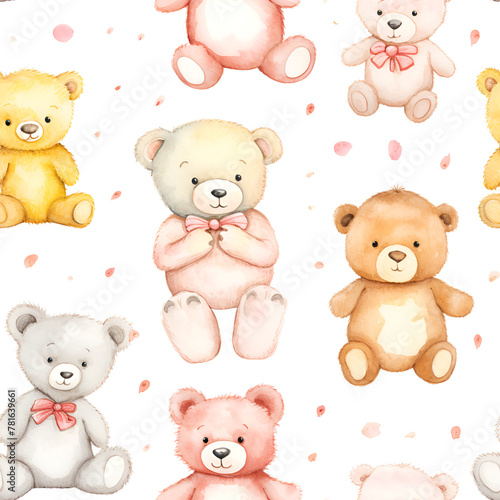 Wallpaper Mural Cute Teddy Bears in Watercolor Sketches Torontodigital.ca