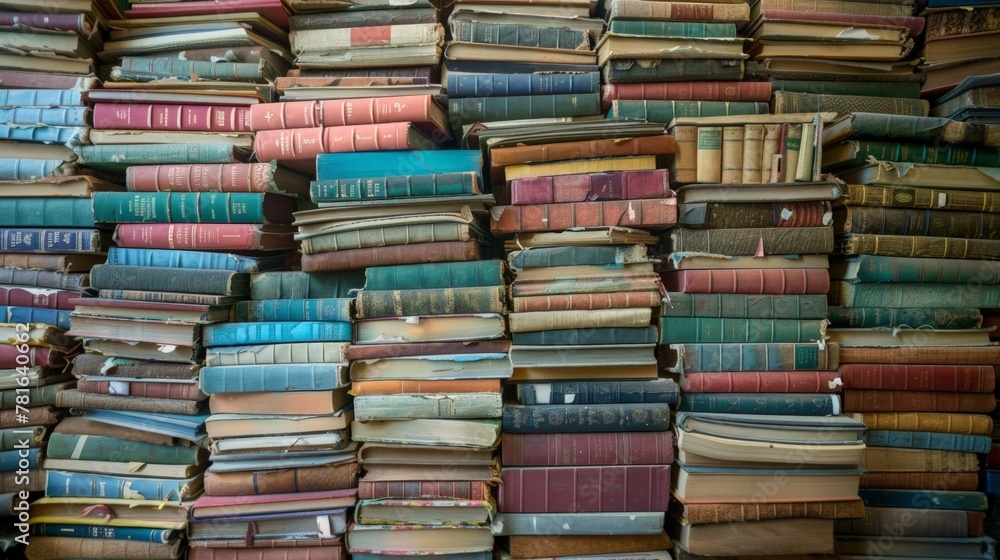 Person standing in front of stack of books Person standing in front of stack of books