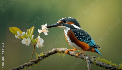 ringed kingfisher megaceryle torquata eating a branch in the wetlands in the north pantanal in brazil green background photo