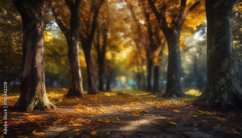 blurred backdrop of city park trees in autumn for compositing