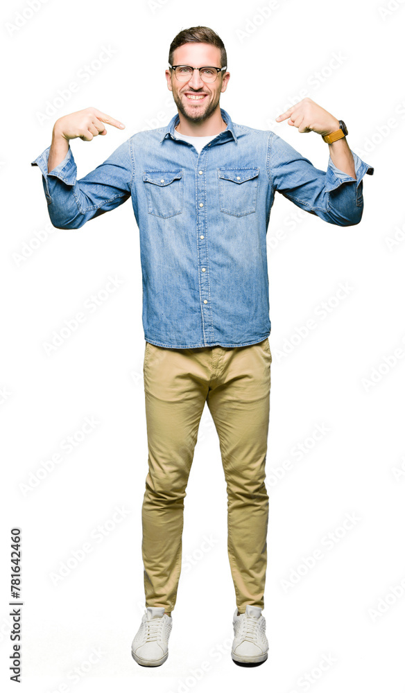 Handsome man wearing glasses looking confident with smile on face, pointing oneself with fingers proud and happy. Handsome man wearing glasses looking confident with smile on face, pointing oneself with fingers proud and happy.