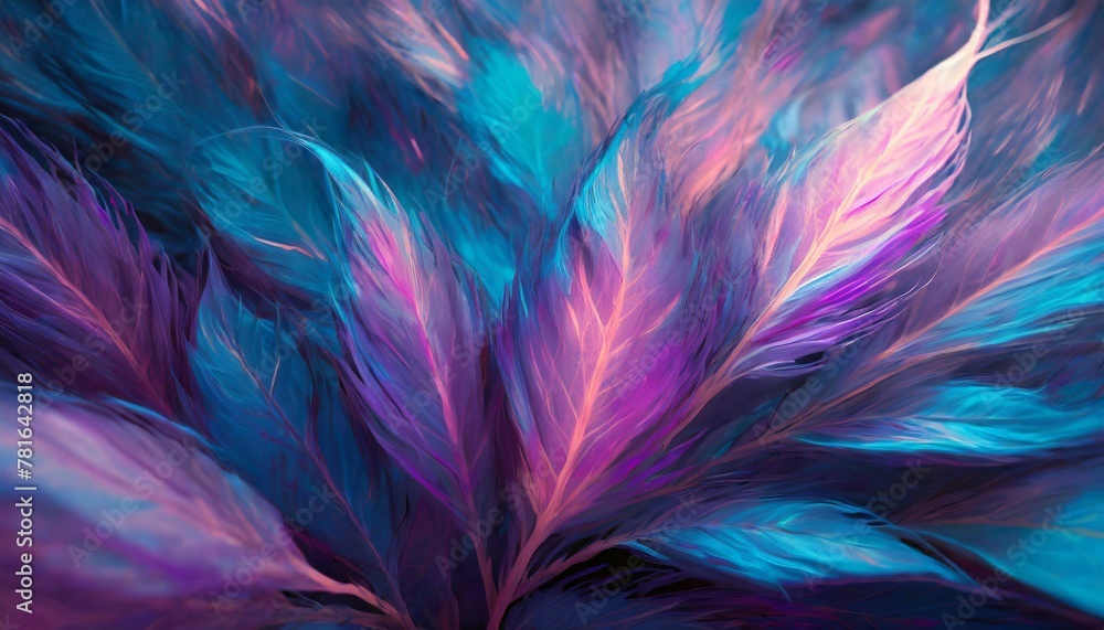 surreal leaves in motion with a color flow of blue and pink evoking a dreamlike essence generative ai