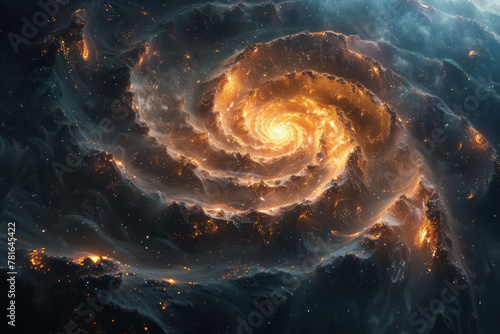 mystical galaxy swirl, glowing cosmic lights in deep space photo