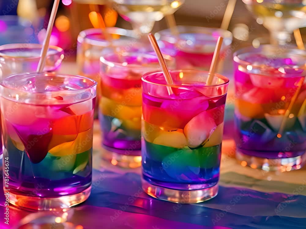 LGBTQ Rainbow colored drinks . LGBTQ Rainbow colored drinks .