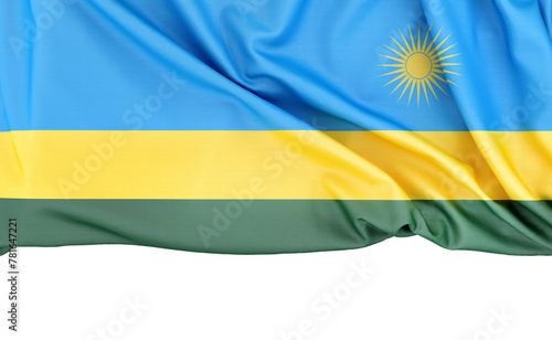Flag of Rwanda isolated on white background with copy space below. 3D rendering photo