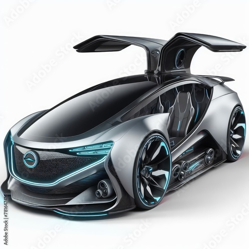 Futuristic electric car with ai technology isolated on a white background © Mo Stock