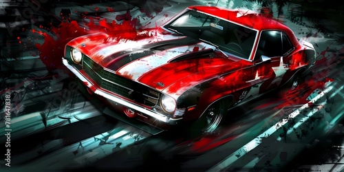 muscle car illustration, motors, roadtrips, ai image of cars © Nikita