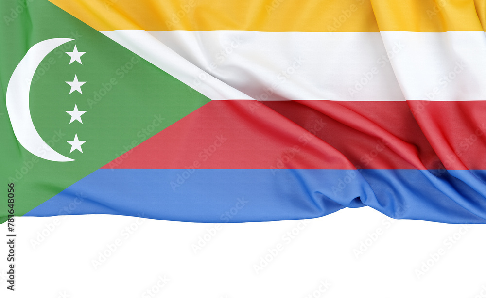 Obraz premium Flag of Comoros isolated on white background with copy space below. 3D rendering