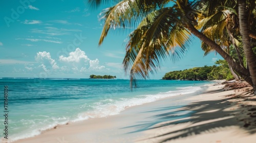 A beach with palm trees and a clear blue ocean  AI