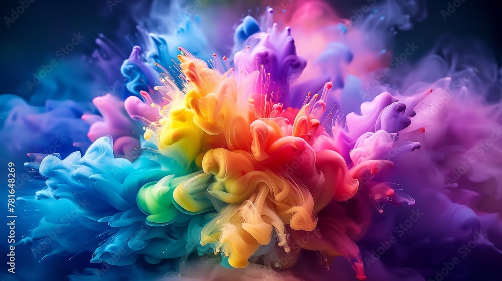 Fototapeta premium A colorful cloud of paint is floating in the air, AI