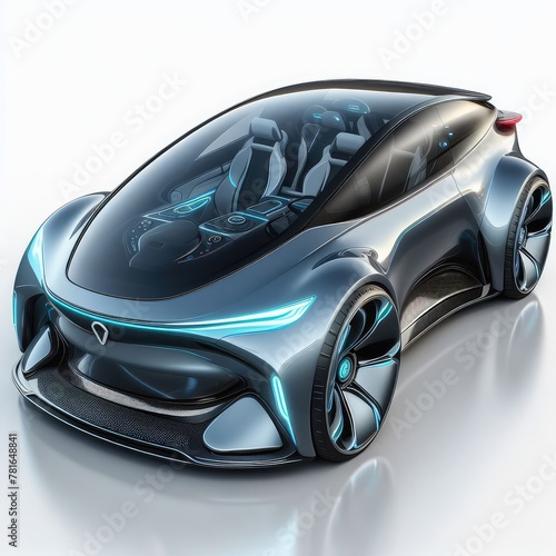 Futuristic electric car with ai technology isolated on a white background