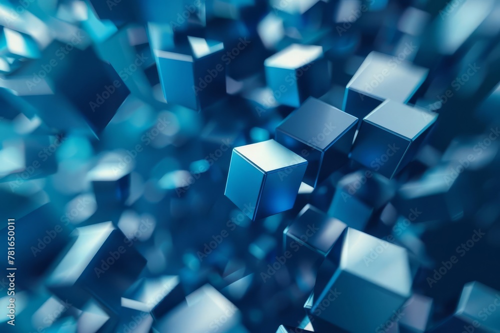 Abstract 3D render of blue cubes floating in space, modern geometric background Abstract 3D render of blue cubes floating in space, modern geometric background
