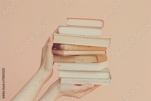 Empowering Education: Woman's Hands Embrace Books, Symbolizing Knowledge, Studies, and Intellectual Growth