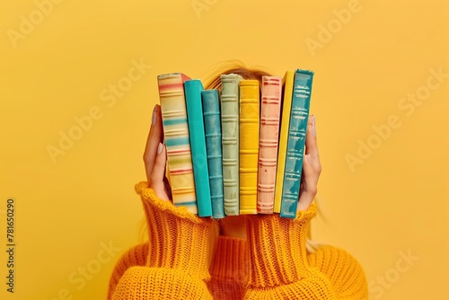 Enlightened Learning: Woman's Hands Cradle Pile of Books, Conveying Education, Science, and the Pursuit of Knowledge