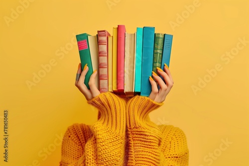 Library of Learning: Woman Holds Books, Representing Education, Science, Knowledge, and Intellectual Pursuits