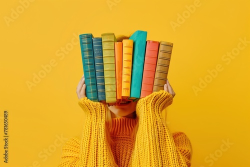 Literary Wisdom: Woman's Hands Embrace Books, Reflecting Education, Science, and the Quest for Knowledge