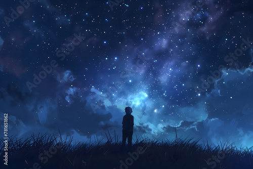 A person standing on the horizon, gazing at the stars in the sky © PixelStock