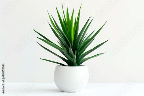 Modern Yucca Plant in White Ceramic Pot  Minimalist Indoor Greenery Isolated on White