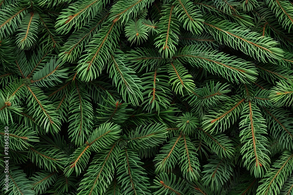 Seamless pattern of green fir tree branches, Christmas holiday background texture without decorations