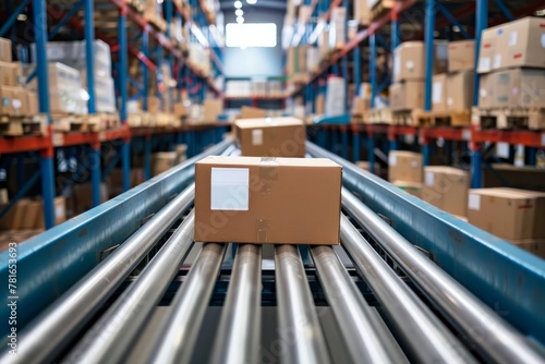 Efficient warehouse operations with packages moving on conveyor belts, logistics and distribution center