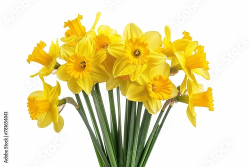 Vibrant Yellow Daffodil Flowers Bouquet, Spring Blooms Isolated on White Background © furyon