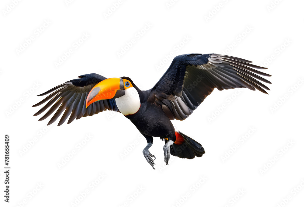 Obraz premium Avian Toucan in Full Flight Mode, Isolated on Transparent Background, PNG