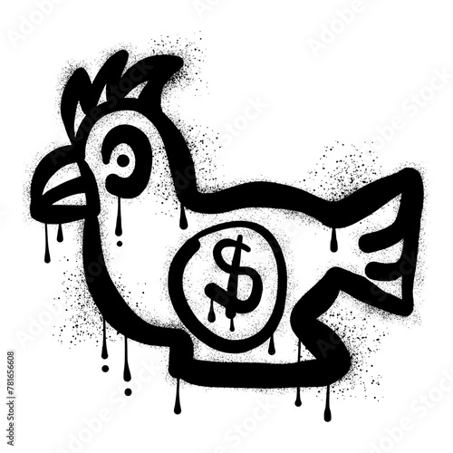 Chicken piggy bank graffiti drawn with black spray paint photo