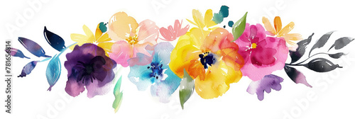 Wallpaper Mural A vibrant watercolor painting featuring an array of colorful flowers against a clean white background Torontodigital.ca