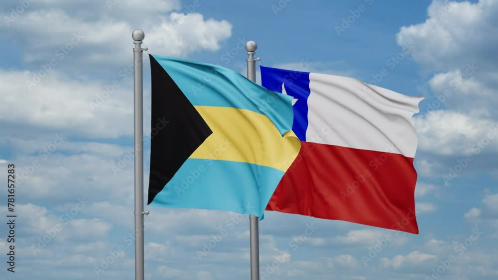 Chile and Bahamas two flags waving together, looped video, two country relations concept Chile and Bahamas two flags waving together, looped video, two country relations concept