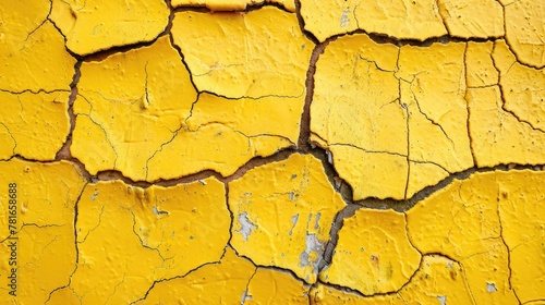 Bright yellow paint cracked on a textured wall forming a bold background, soft tones, fine details, high resolution, high detail, 32K Ultra HD, copyspace