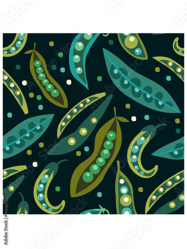 Seamless pattern of green peas. Trendy vegan food background for fabric, paper. Suitable for illustration of healthy food, recipes, local farm.
