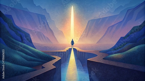 A person stands at the edge of a dark treacherous ravine in the Valley of the Shadow of Death hesitating to take a step forward. Suddenly a