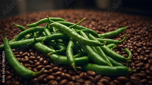 Black beans with green fives, from which clean beans are also obtained. photo